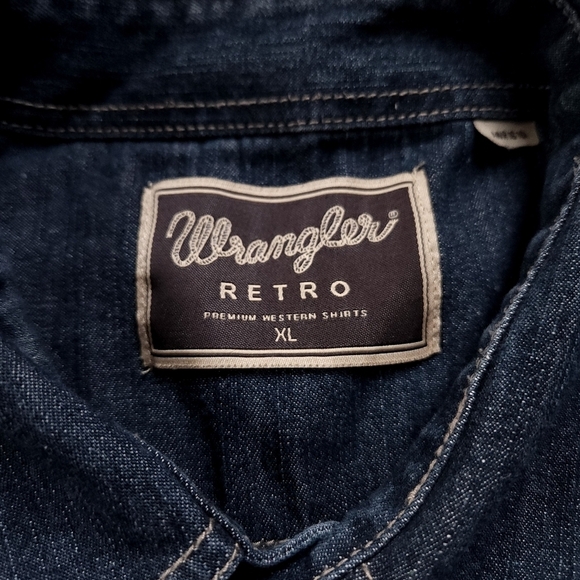 Wrangler Denim Retro Western Pearl Snap Button Long Sleeve Size XL - Picture 3 of 5